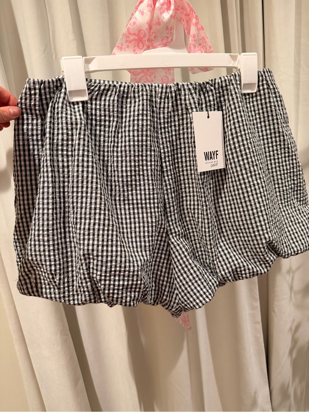 Wayf Black & White Gingham Bubble-Hem Shorts